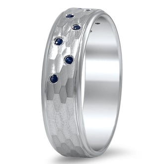 Custom Hammered Flush Sapphire Band