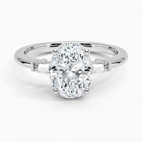 18K White Gold Adorned Tapered Baguette Three Stone Diamond Ring