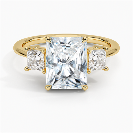 18K Yellow Gold Princess Cut Three Stone Diamond Ring