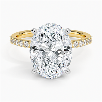 Petite Shared Prong Half Coverage with 4ct Oval Certified Lab Diamond in 18K Yellow Gold