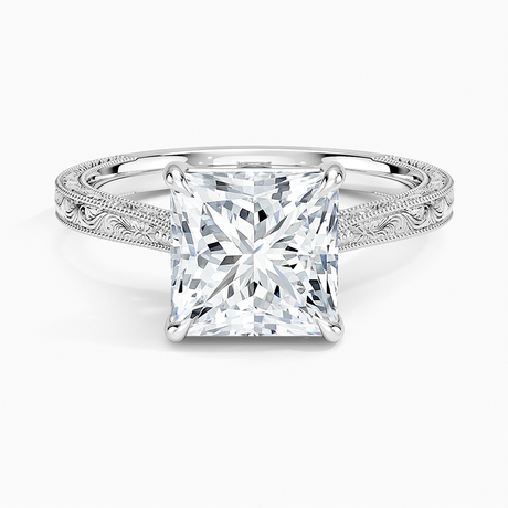 18K White Gold Elsie Engraved Ring