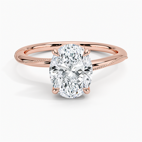14K Rose Gold Adorned Camellia Milgrain Diamond Ring