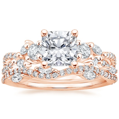 14K Rose Gold Three Stone Luxe Willow Diamond Ring with Luxe Winding Willow Diamond Ring