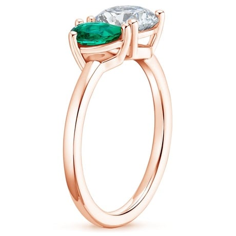 14K Rose Gold Viridian Toi et Moi Diamond Ring