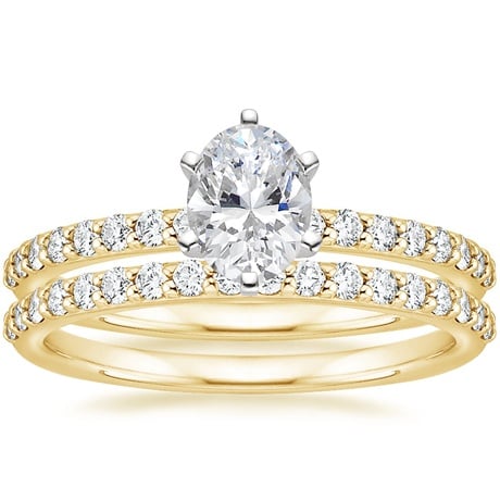 18K Yellow Gold Six Prong Petite Shared Prong Diamond Bridal Set