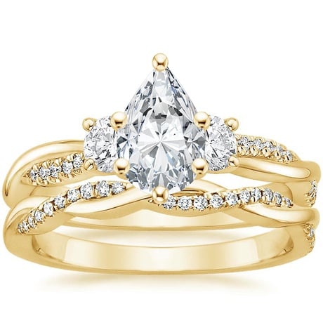18K Yellow Gold Three Stone Petite Twisted Vine Diamond Bridal Set (1/2 ct. tw.)