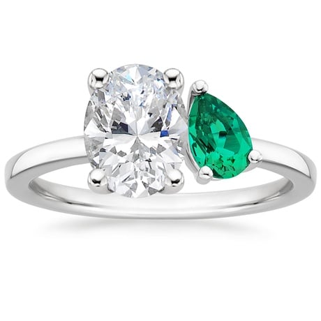 18K White Gold Viridian Toi et Moi Diamond Ring