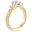 18K Yellow Gold Antique Scroll Three Stone Trellis Contoured Diamond Ring, smallside view