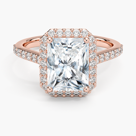 14K Rose Gold Halo Diamond Ring with Side Stones (1/3 ct. tw.)