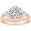 14K Rose Gold Luxe Opera Three Stone Diamond Ring with Petite Comfort Fit Wedding Ring