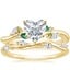 18K Yellow Gold Arden Diamond Ring with Lab Emerald Accents with Winding Willow Diamond Ring