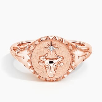 Taurus Zodiac Diamond Signet Ring