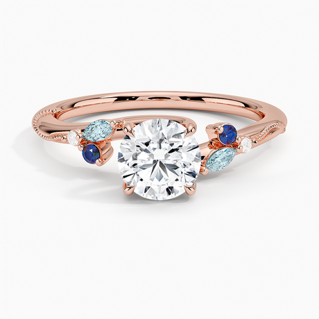 14K Rose Gold Camellia Indigo Milgrain Ring