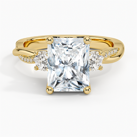 18K Yellow Gold Adorned Petite Twisted Vine Three Stone Diamond Ring