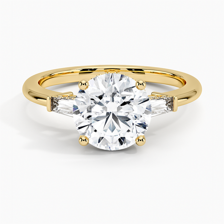 Tapered Baguette 3-Stone Diamond Engagement Ring with Hidden Halo