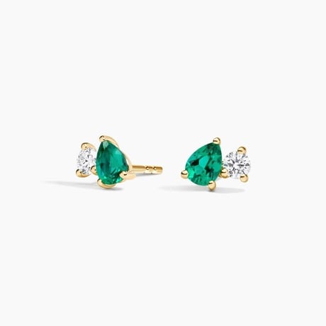 Pear Lab Emerald and Round Lab Diamond Toi et Moi Earrings (1/10 ct. tw.)