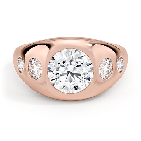 14K Rose Gold Sloane Flush Set Five Stone Diamond Dome Ring