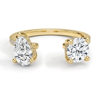 Custom Pear and Round Diamond Open Toi et Moi Ring