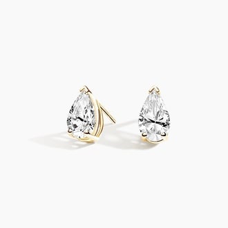 Three-Prong Pear Diamond Stud Earrings in 18K Yellow Gold