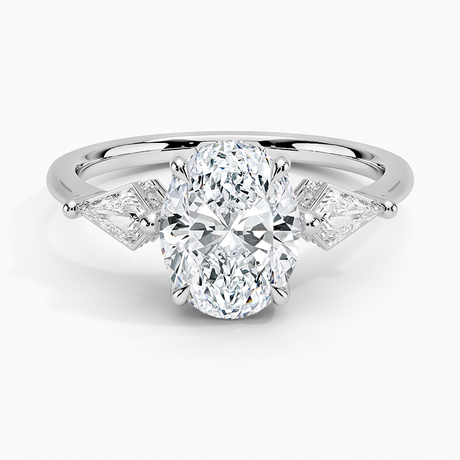 Three Stone Kite Engagement Ring with Hidden Halo