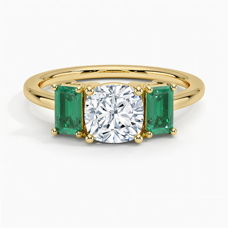 Luxe Rhiannon Three Stone Lab Emerald Ring in 18K Yellow