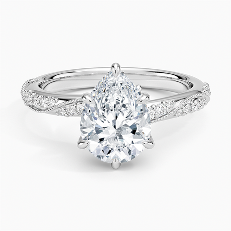 18K White Gold Camellia Hidden Accent 2.5mm Diamond Ring