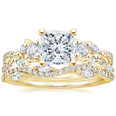 18K Yellow Gold Three Stone Luxe Willow Diamond Ring with Luxe Winding Willow Diamond Ring