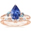 14K Rose Gold Camellia Indigo Milgrain Ring with Yvette Diamond Ring