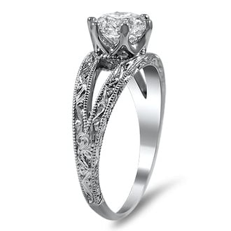 Custom Hand-Engraved Split Shank Solitaire Ring