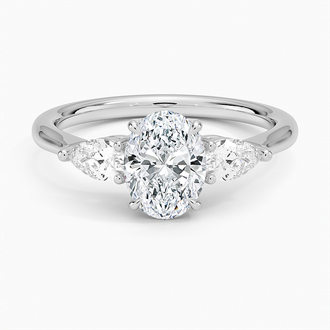 Opera Three Stone Diamond Ring with 1ct Oval Certified Lab Diamond