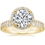 18K Yellow Gold Halo Diamond Ring with Side Stones (1/3 ct. tw.) with Petite Shared Prong Eternity Diamond Ring (1/2 ct. tw.)