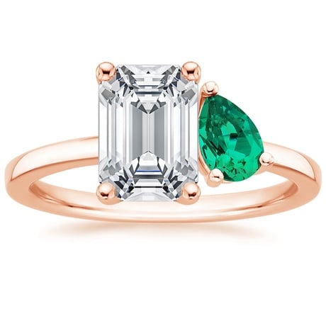 14K Rose Gold Viridian Toi et Moi Diamond Ring