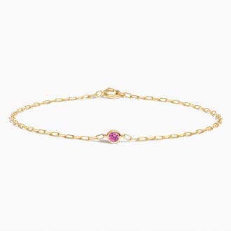 6.5 in. Pink Tourmaline Bezel Paperclip Chain Bracelet