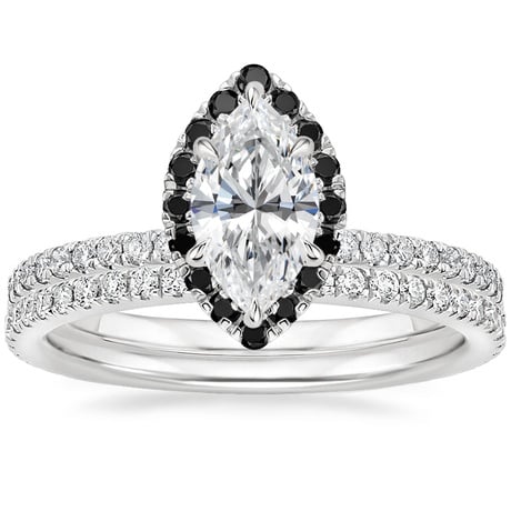 18K White Gold Waverly Diamond Ring with Black Diamond Accents with Luxe Ballad Diamond Ring