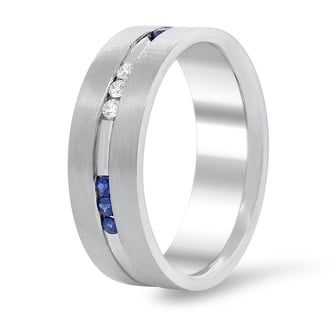 Custom Diamond and Sapphire Men’s Wedding Band