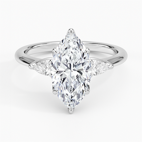18K White Gold Petite Fleur Three Stone Diamond Ring