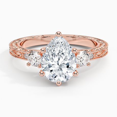 14K Rose Gold Antique Scroll Engraved Three Stone Diamond Ring (1/3 ct. tw.)