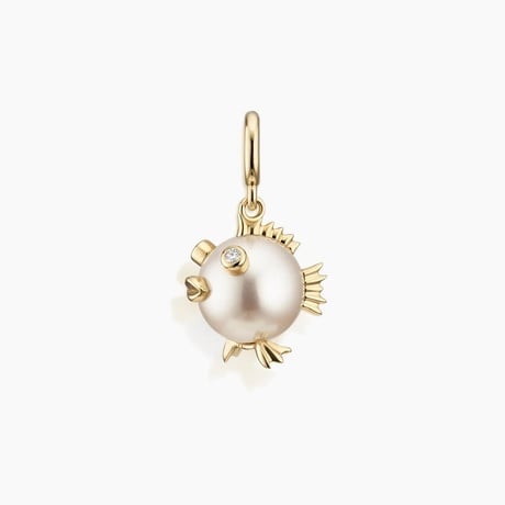 Puffer Fish Freshwater Cultured Pearl and Diamond Charm