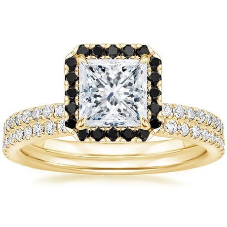 18K Yellow Gold Waverly Diamond Ring with Black Diamond Accents with Luxe Ballad Diamond Ring