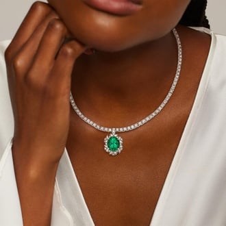 Olivetta Lab Emerald and Lab Diamond Necklace (9 1/2 ct. tw.) in Platinum
