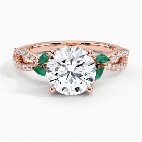 14K Rose Gold Luxe Willow Lab Emerald and Diamond Ring (1/8 ct. tw.)