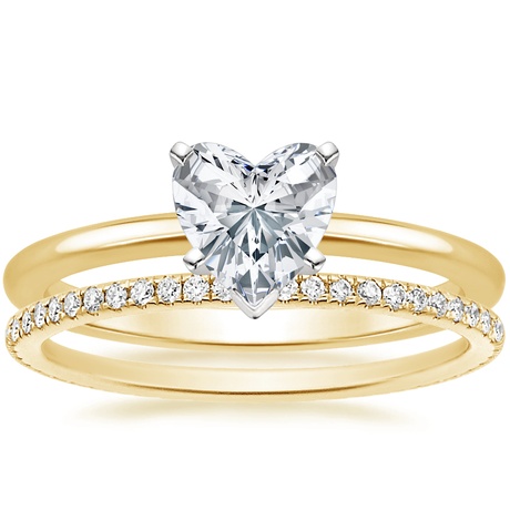 18K Yellow Gold Four-Prong Petite Comfort Fit Ring with Whisper Eternity Diamond Ring