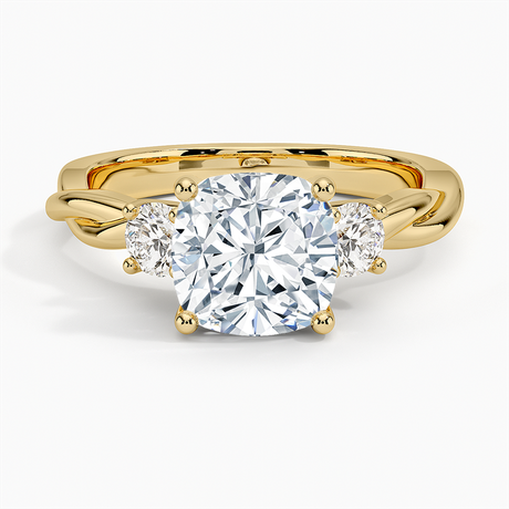 18K Yellow Gold Twisted Vine Three Stone Diamond Ring