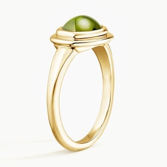 Double Bezel Cabochon Peridot Ring in 14K Yellow Gold