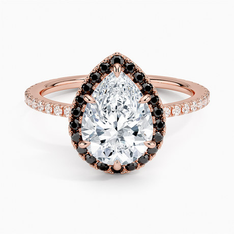 14K Rose Gold Waverly Halo Diamond Ring with Black Diamond Accents