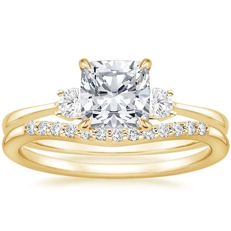 18K Yellow Gold Selene Diamond Ring with Petite Curved Diamond Ring