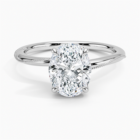18K White Gold Adorned Camellia Milgrain Diamond Ring
