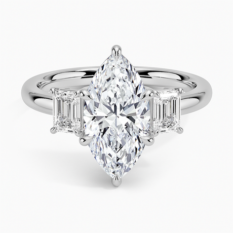 18K White Gold Rhiannon Emerald Cut Three Stone Diamond Ring (1/2 ct. tw.)