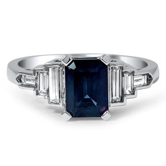 Custom Emerald Cut Sapphire and Diamond Baguette Ring