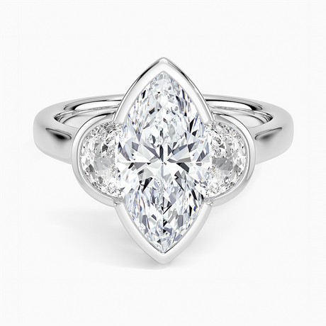 18K White Gold Half Moon Three Stone Bezel Diamond Ring (1/2 ct. tw.)